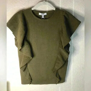 LucyParis ruffle olive green sleeveless lightweight sweater sz S NWT